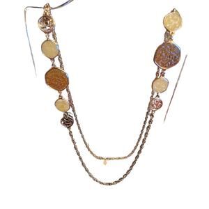 Sarah Cov Necklace Brown yellow and Gold Tone Circle accents on Gold Tone Chain